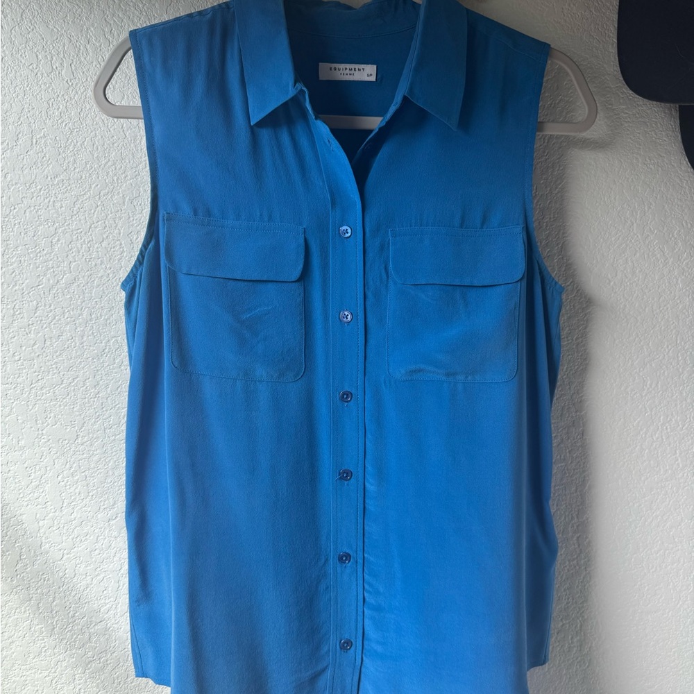 Equipment Royal Blue Sleeveless Button-Down Shirt